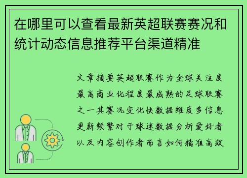 在哪里可以查看最新英超联赛赛况和统计动态信息推荐平台渠道精准